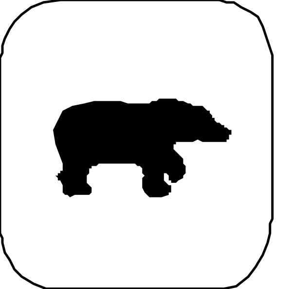 The image shows a black bear icon on an app screen with two icons labeled "1" and "2". There is no text present in this clip-art image to provide additional context about what these numbers represent within the application.