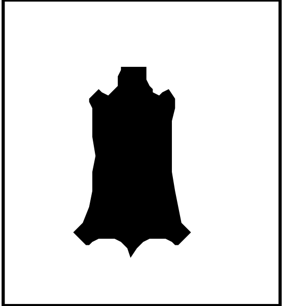 The image shows a black silhouette of an object that resembles a shield with two crossed swords on it above another smaller symbol which appears to be a castle-like structure below it.