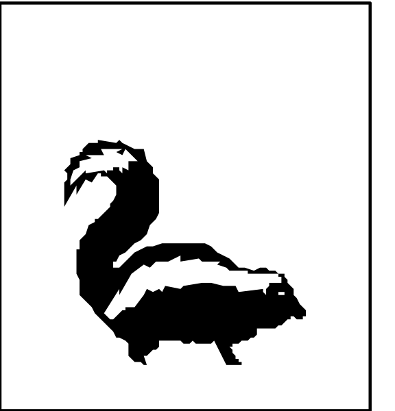 The image shows a black silhouette of an animal that resembles a bird with outstretched wings on top left corner against white background; below it is another smaller picture showing what appears to be a duck, also in monochrome and outlined by thin lines.