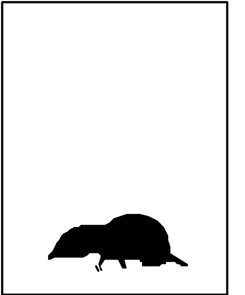 The image shows a black silhouette of an animal that resembles a bird on top right corner against white background with no other visible elements in it.