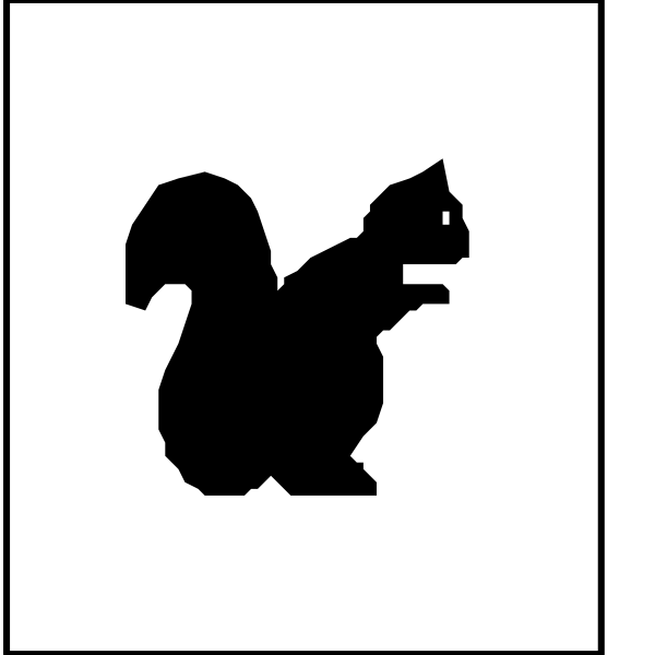 The image shows a black silhouette of an acorn with two squirrels on either side against a white background in one corner; there is also another icon that appears to be a nutcracker, which looks like it could represent hazelnuts or almonds, and the word "NUTS" written above.