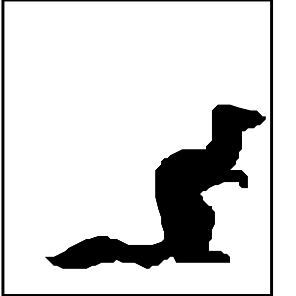 The black and white silhouette of a squirrel standing on its hind legs next to an acorn with text above it that reads "Squirrel."