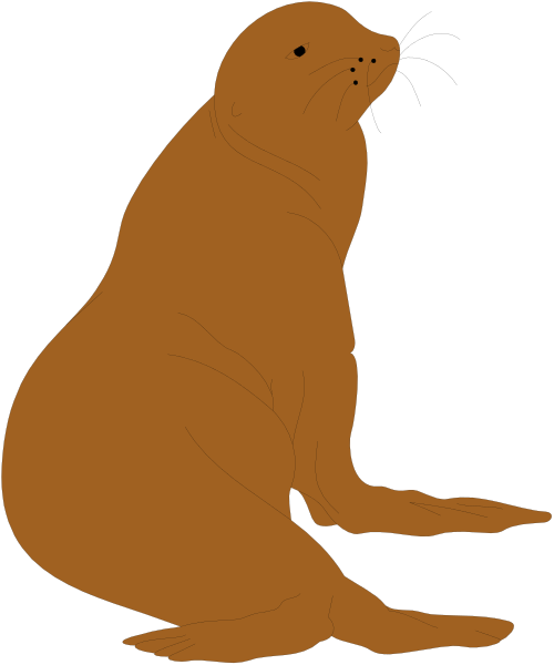 The image shows a cartoon of an orange seal sitting on its hind legs with front flippers extended outward as if it's waving at someone.