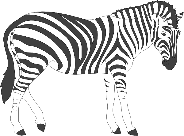 The black and white silhouette of a zebra standing next to an outline drawing of another animal that appears similar in shape but is too small for me to identify accurately.
