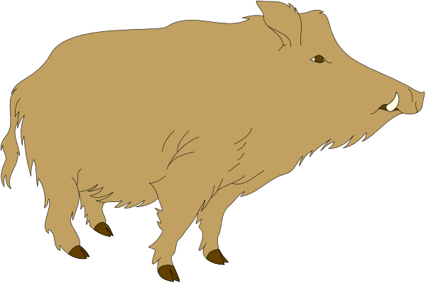 The image shows a cartoon of an anthropomorphic pig standing upright on its hind legs next to another smaller animal that appears to be either a dog or fox with human-like features walking beside it in what looks like a stylized, simplistic art style typical for clipart illustrations.