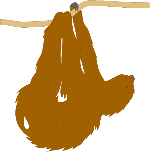 The images show a cartoon of an animal that resembles a sloth hanging from two ropes with its body suspended in mid-air between them against different backgrounds: one is black, suggesting nighttime; and another has trees visible behind it, indicating daylight or forest setting.