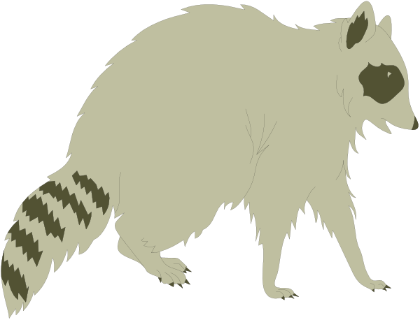The image shows a cartoon of two raccoons standing on their hind legs against a black background with white outlines; one is larger than the other.