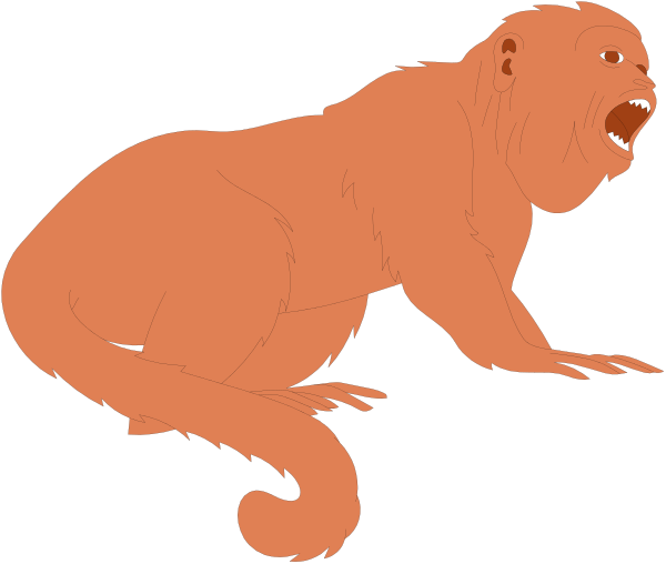 The image shows a cartoon of an orange monkey with its mouth open as if roaring at another smaller red monkey that is also depicted in front of it on all fours.