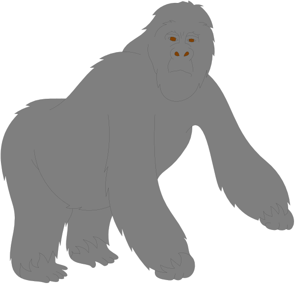 The image shows two cartoon gorillas walking side by side against a black background with no other visible elements.