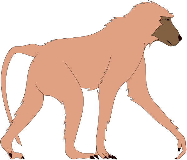 The image shows a cartoon of two monkeys walking side by side against a black background with white outlines.
