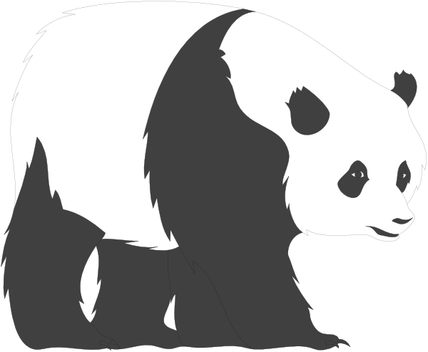 The black and white silhouette of a panda bear standing next to its cub on what appears to be an iceberg-like structure in front of them.