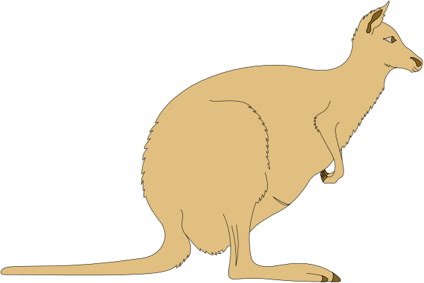 The image shows a cartoon kangaroo standing on its hind legs with an upright tail against a black background.