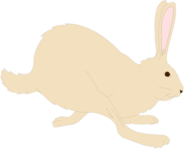 The image shows a cartoon rabbit sitting on its hind legs with front paws extended forward as if it's running in motion against a black background.