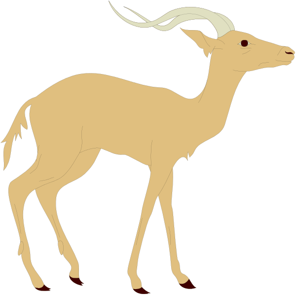 The image shows two cartoon deer standing side by side against a black background with white outlines; both have long necks, large eyes, small ears, antlers on their heads, spots of brown fur, and one has red markings around its eye area while the other is plainly colored.