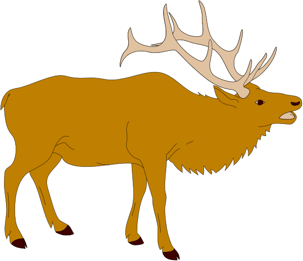 The image shows a cartoon depiction of two deer: an elk with large antlers standing on its hind legs next to another smaller animal that appears to be either a fawn or baby moose looking up at it, set against a black background.