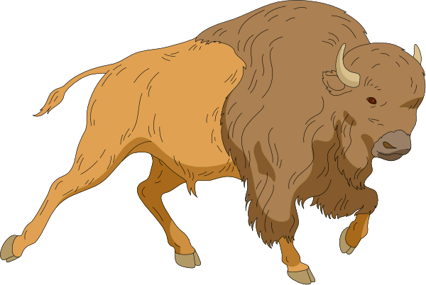 The image shows a cartoon of an adult brown bear walking on all fours with its mouth open as if growling at something off-screen to the left side of the frame.