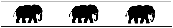 The image shows a row of four elephants walking side by side on what appears to be an elevated platform with white tiles in between them against a gray background.