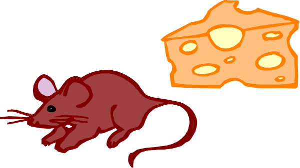 The image shows a cartoon of two pieces of cheese with eyes on them next to an animated mouse that is running away from it all.