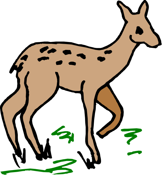 The image shows a cartoon of an antelope standing on grass with its head turned to look at something off-frame.