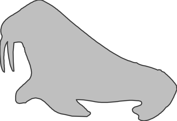 The black and white silhouette of a whale with two fins on its back is shown against an indistinct background in this small clip-art image.