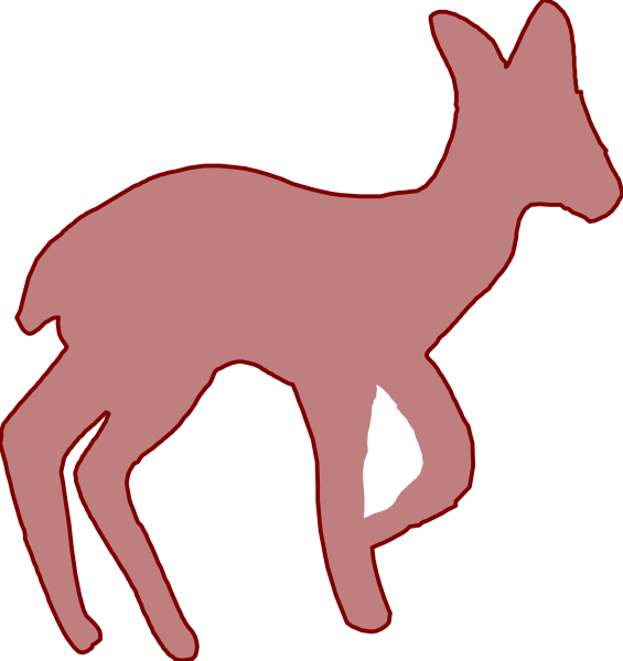 The image shows a red deer with white spots standing next to an icon of what appears to be its foal inside another animal's body; both icons have black outlines against a dark background. There is no text present in this clip-art style illustration, and it does not depict any actions or settings beyond the two animals shown within their respective frames. The image focuses solely on these subjects without providing additional context about location or activity taking place outside of what can be directly observed from the icons themselves.
