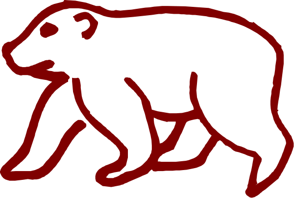 The image shows a cartoon of an animal that resembles a bear walking on two legs with its arms outstretched in front of it against a red background.