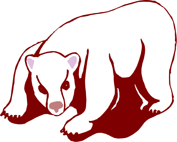 The image shows a cartoon of an angry polar bear standing on its hind legs with claws outstretched against a red background.