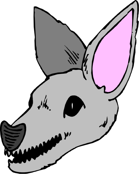 The image shows a cartoon of an anthropomorphic dog with pink ears wearing sunglasses on its head against a black background.