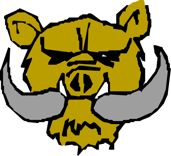 The image shows two cartoon pig heads with mustaches against a black background; there is no text present on this clip-art graphic.