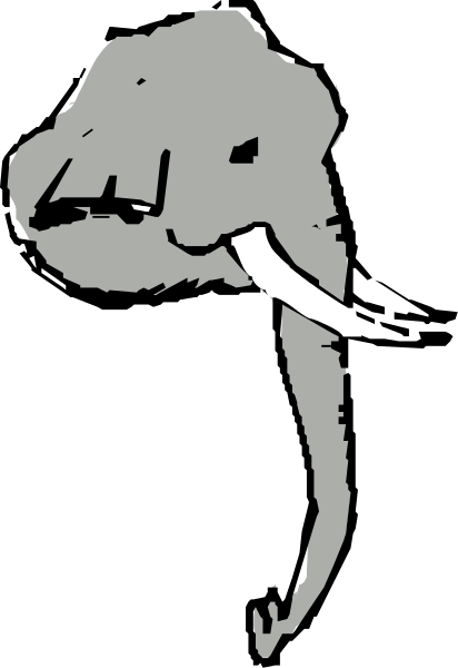 The black and white elephant logo on a gray background with stripes of different shades of grey running horizontally across it.