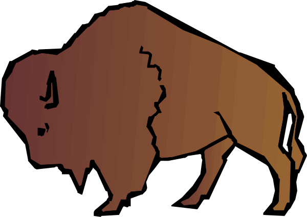 The image shows a stylized depiction of three bison heads with different expressions: on the left is an angry buffalo head facing right; in the middle is another side view showing two horns curving upwards and slightly to its right, also looking forward but not as aggressive; and on the far right there's one more profile image that appears calm or neutral. The bison heads are set against a dark background with no additional context provided about their location within an environment.