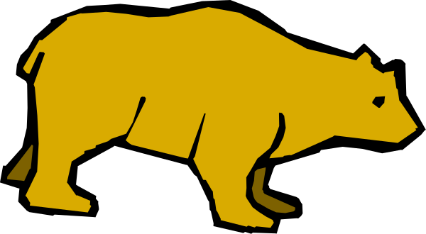 The image shows a stylized graphic of an animal that resembles a bear with human characteristics walking upright on two legs in front of what appears to be a building labeled "Bear."