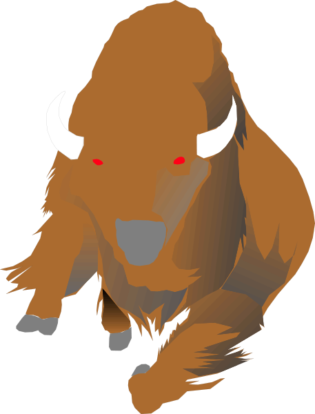 The image shows a cartoon depiction of an animal that resembles a buffalo with large horns standing on two legs in what appears to be snowy terrain.