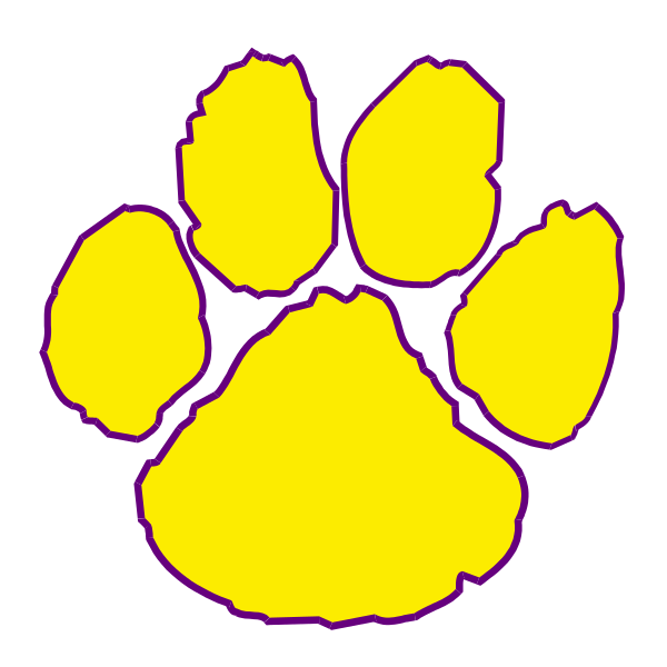 The image shows a stylized paw print with five toes against a black background on top of what appears to be an American flag design in yellow at its center.
