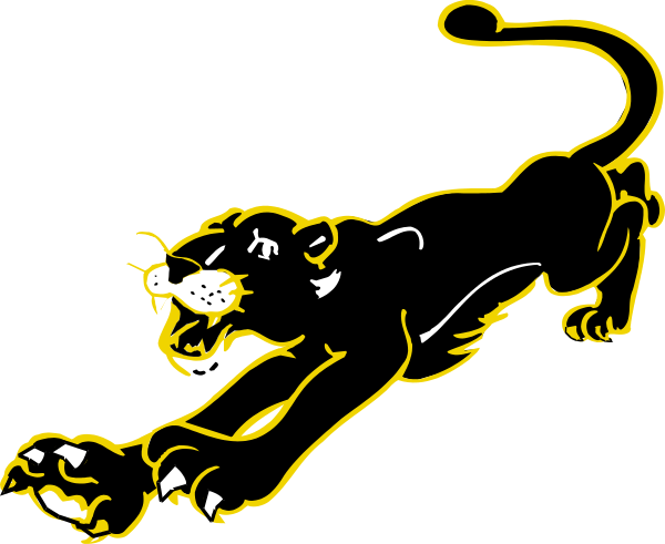 The black panther with a yellow outline on its body appears to be jumping upwards towards something offscreen while looking downward in anticipation of catching prey.