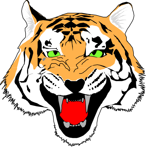 The images show a cartoon tiger with an angry expression on its face against two different backgrounds: black for the left image and white for the right one.