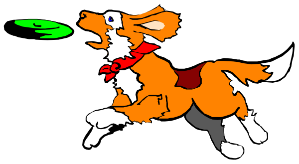 The image shows a cartoon of an orange dog riding on top of another animal that appears to be brown with white spots; both dogs have human-like arms raised in excitement as if waving at something offscreen, and there's no visible background detailing their location or setting.