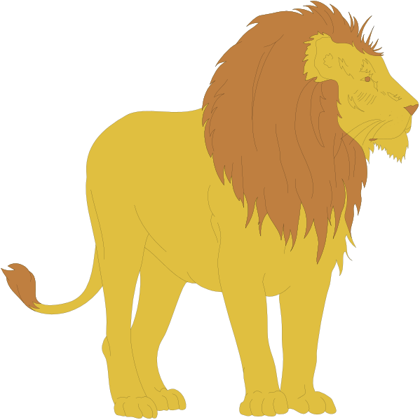 The image shows a cartoon lion standing on all fours against a black background with no other visible elements.