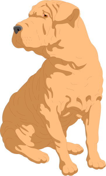 The image shows a cartoon of an orange dog sitting upright on its hind legs with front paws extended forward as if it's standing up like a human being against a plain background.