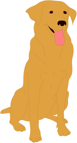 The image shows a cartoon of an orange dog standing against a black background with its tongue out.