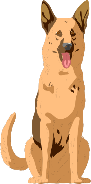 The image shows a cartoon dog standing upright on its hind legs with an open mouth against a plain background.