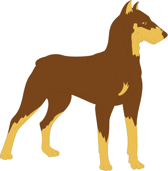 The image shows two illustrations of a dog with brown fur standing on its hind legs against different backgrounds: black for the left side and white for the right side.