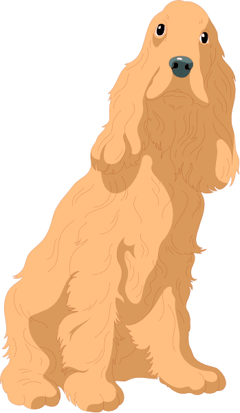The image shows a cartoon of an orange dog standing upright on its hind legs with front paws raised as if it's waving at someone.