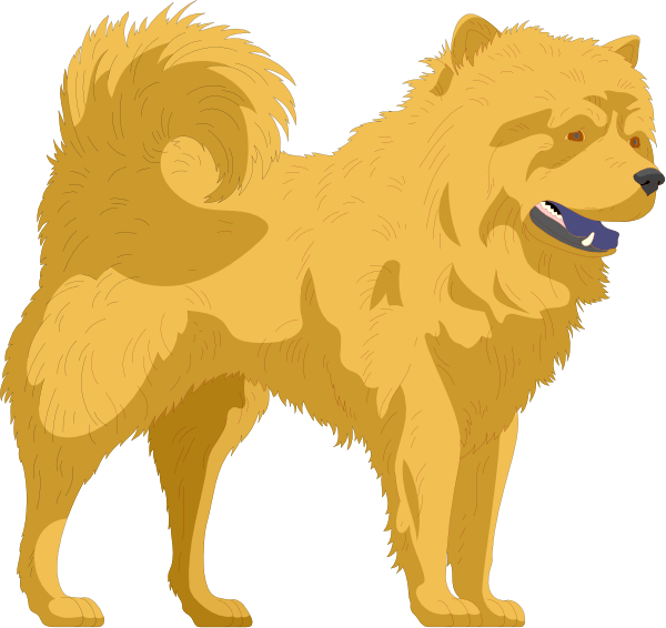 The image shows two cartoon dogs with a yellowish hue standing side by side against a white background; both have floppy ears and one is wearing what appears to be an orange collar around its neck, while the other has no visible accessories on it.