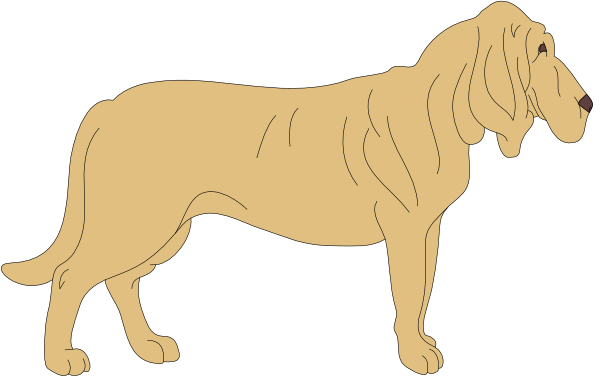 The image shows a cartoon of an adult dog standing upright on its hind legs with front paws raised as if it's waving at someone off-camera to the right side of the frame.
