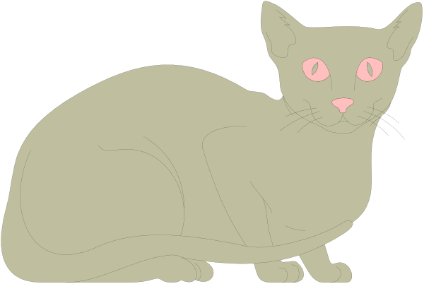 The image shows a cartoon cat with pink eyes sitting on top of what appears to be an object that resembles a piece of furniture; there is no text present in this clip-art illustration.