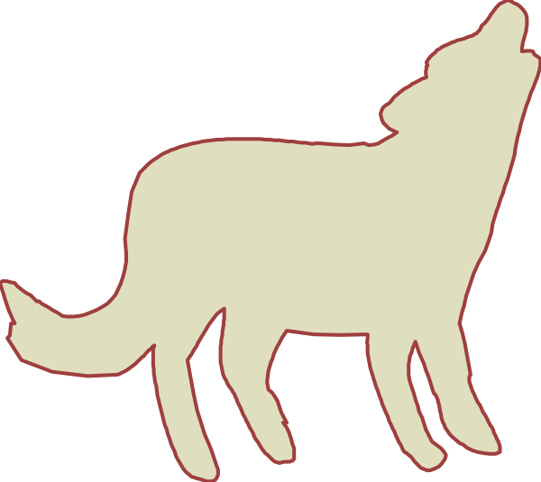 The image shows a cartoon wolf silhouette with its mouth open as if howling against an unseen background.