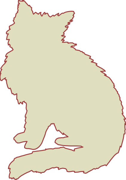 The image shows a silhouette of an animal that resembles a cat sitting on its hind legs with front paws extended outward in what appears to be a human-like posture against a black background, giving it a cartoonish appearance due to the exaggerated proportions and stylized features.
