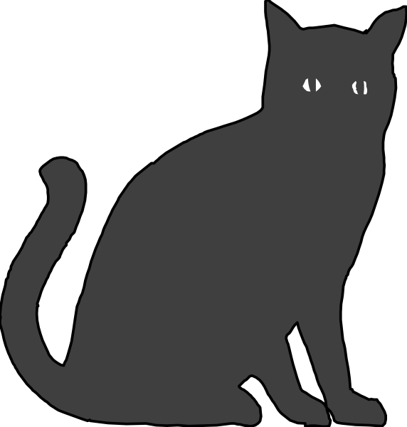 The black silhouette of a cat against two different backgrounds: on top is white with an outline that looks like it's raining; below is dark grey without any additional details.