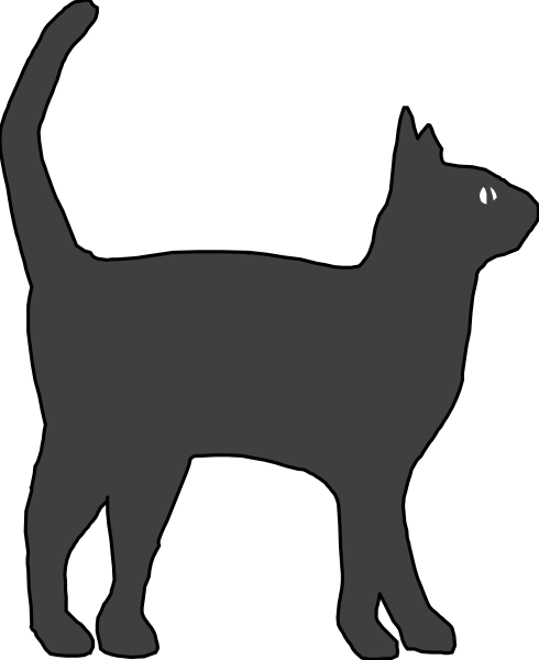 The black silhouette of a cat against a white background with no additional details provided about any other elements present within this image.